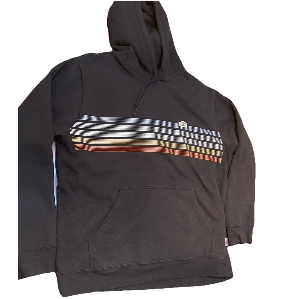 Patagonia Line Logo Ridge Stripe Uprisal Hoodie Mens Large Black Fleece Pullover